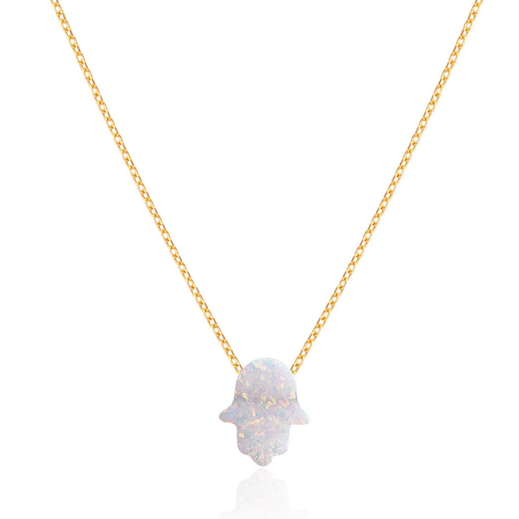 Oyster White Hamsa Hand Necklace