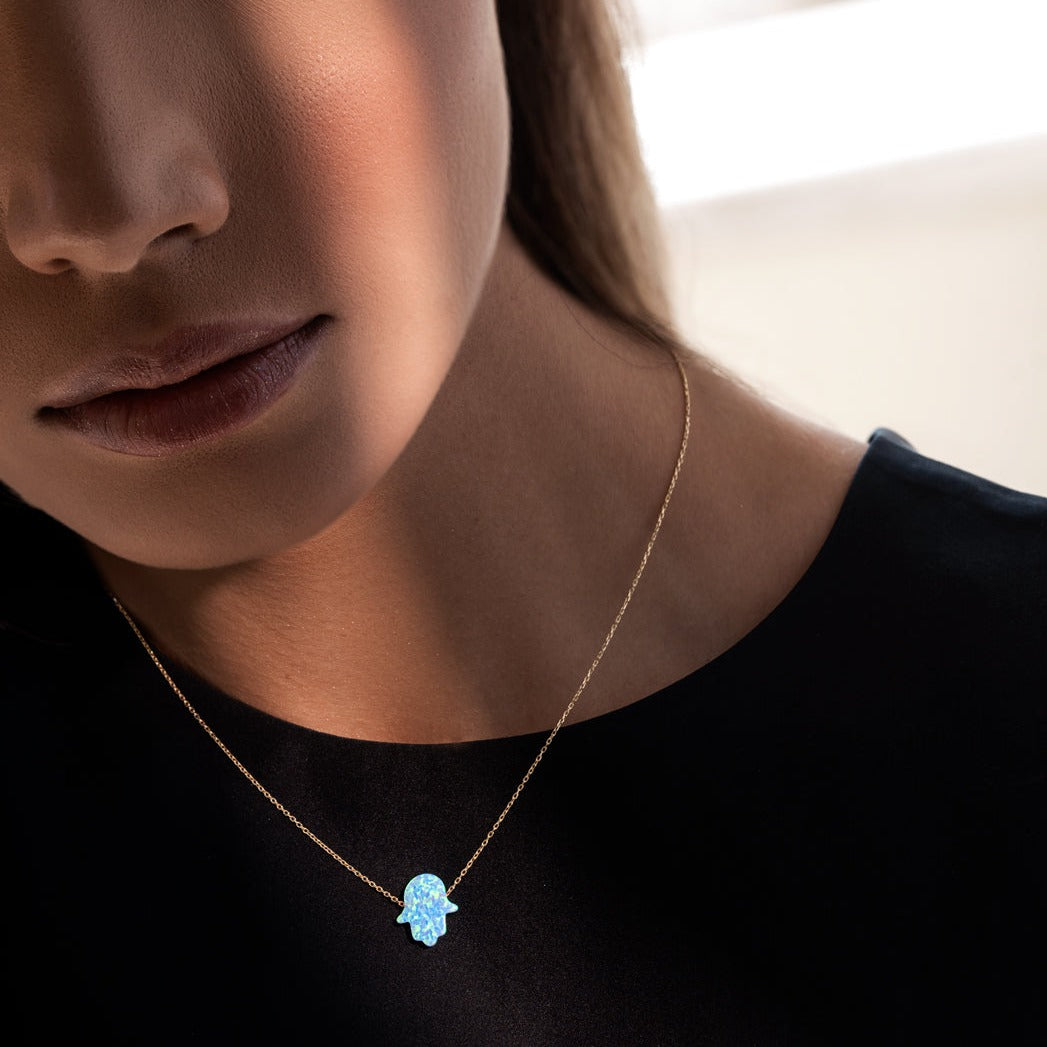 Blue Hamsa Hand Necklace