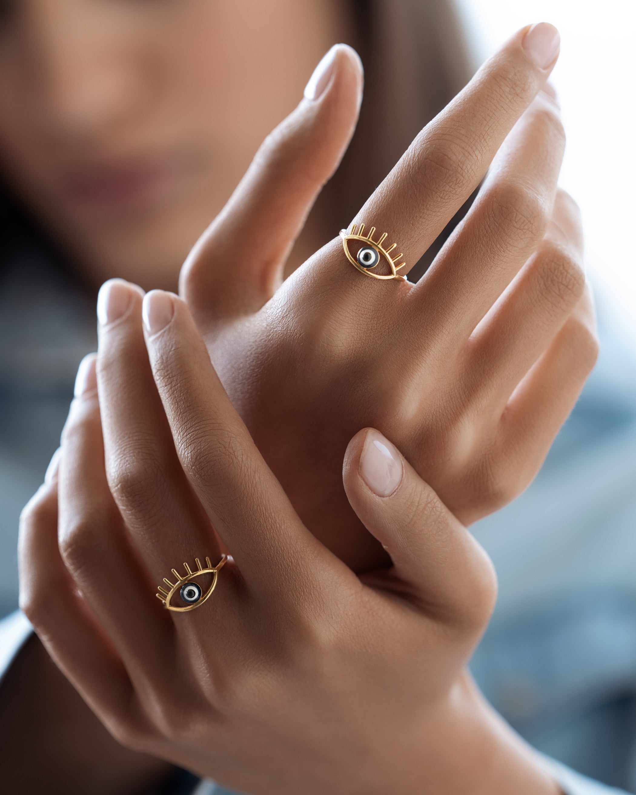 Diamond-Accented Evil Eye 14K Yellow Gold Ring (Black Enamel), Jewelry |  Judaica Webstore