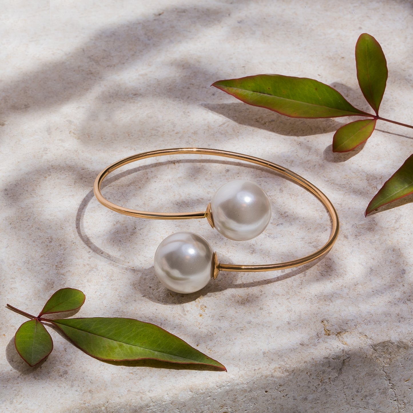 Double Pearl Open Bangle
