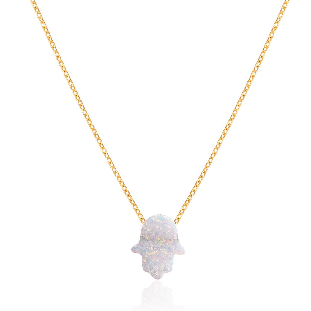 Oyster White Hamsa Hand Necklace