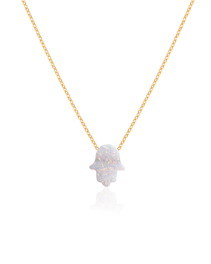 Oyster White Hamsa Hand Necklace